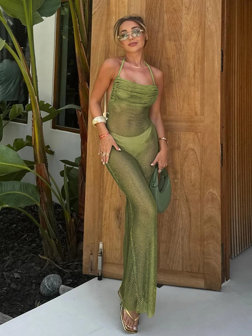 Ruched Halter Maxi Dress [02UYH4NU]