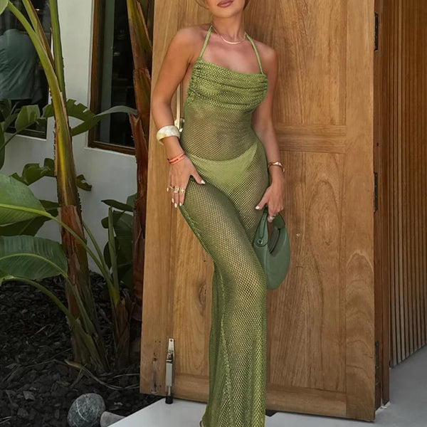 Ruched Halter Maxi Dress [02UYH4NU]