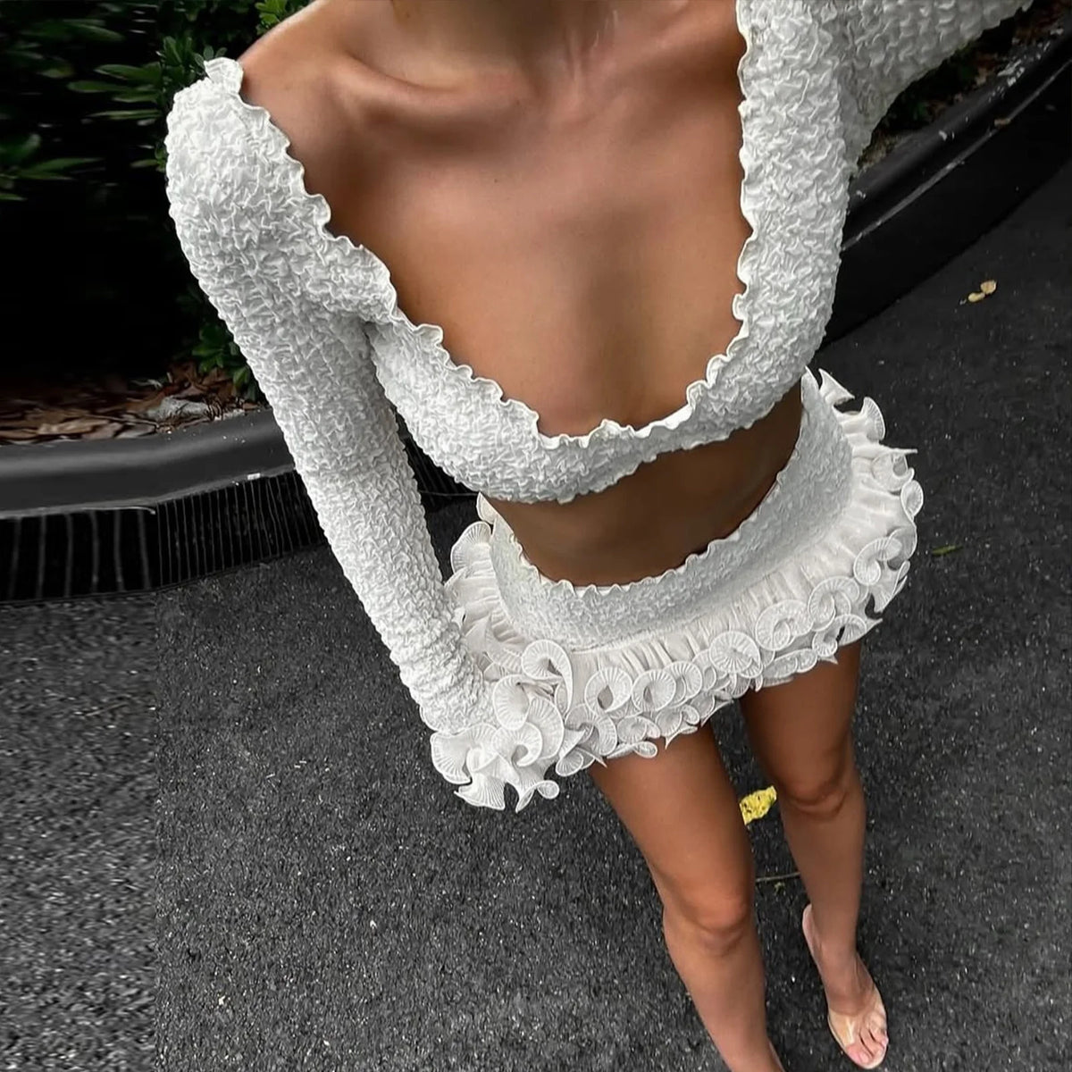 Ruched Two-Piece Skirt Set