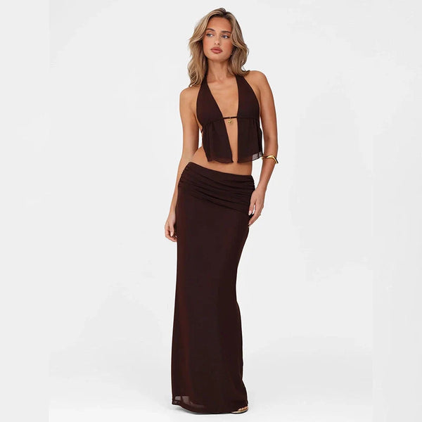 Ruched Two-Piece Skirt Set