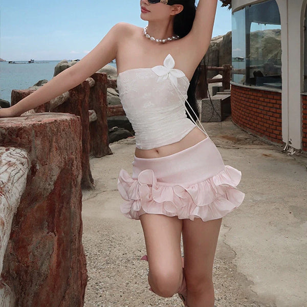 Ruffle Lace Tiered Mini Skirt