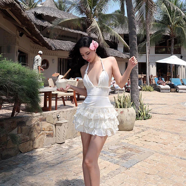 Ruffle Tiered Halter Mini Dress
