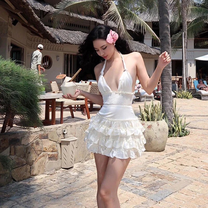 Ruffle Tiered Halter Mini Dress