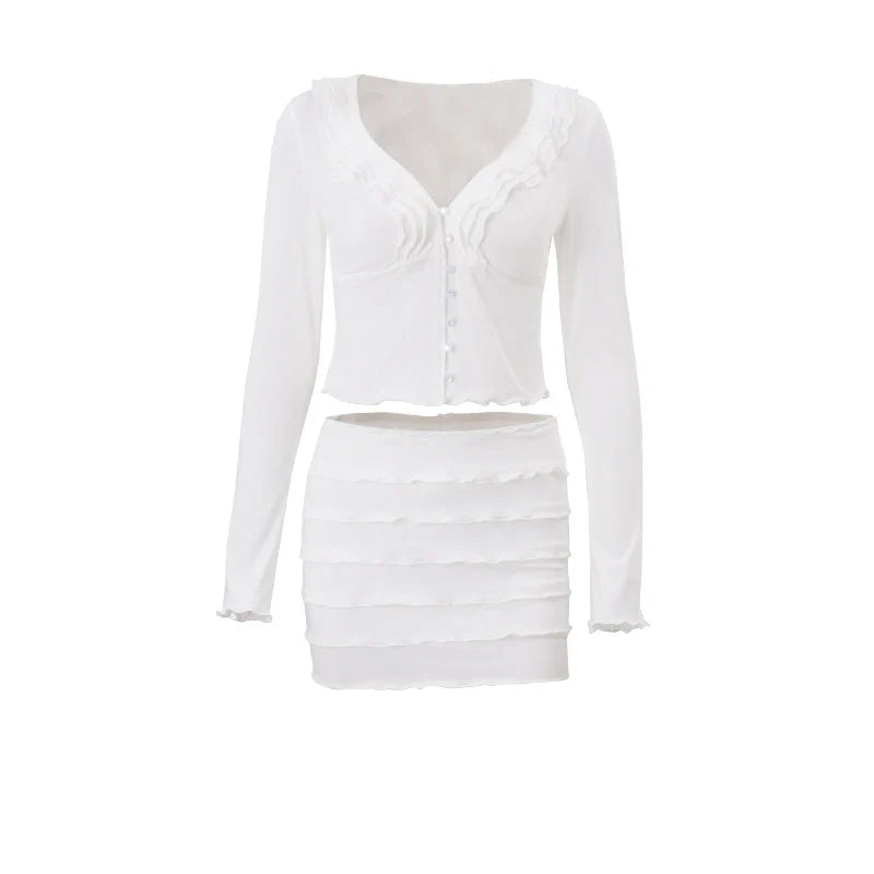Ruffled Hook-Button Skirt Set