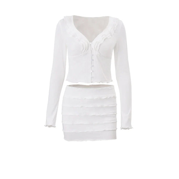 Ruffled Hook-Button Skirt Set