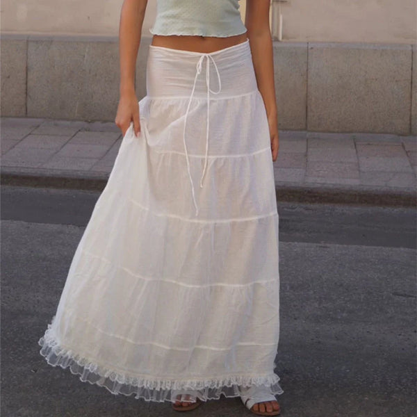 Ruffled Lace Trim Midi Skirt Set