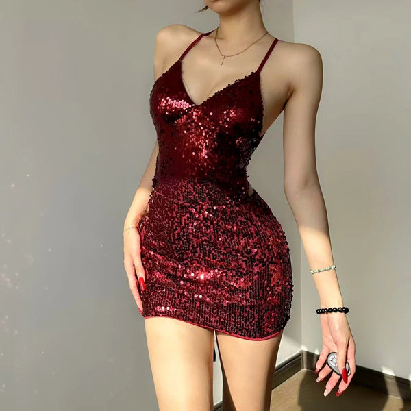 Sequin Backless Mini Dress