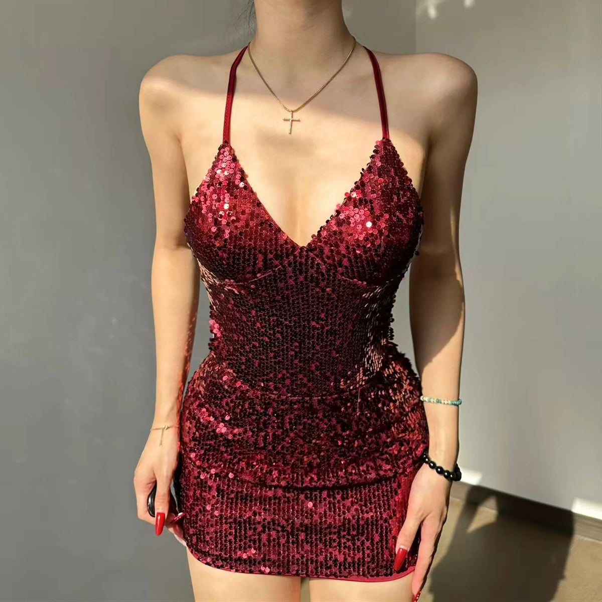 Sequin Backless Mini Dress