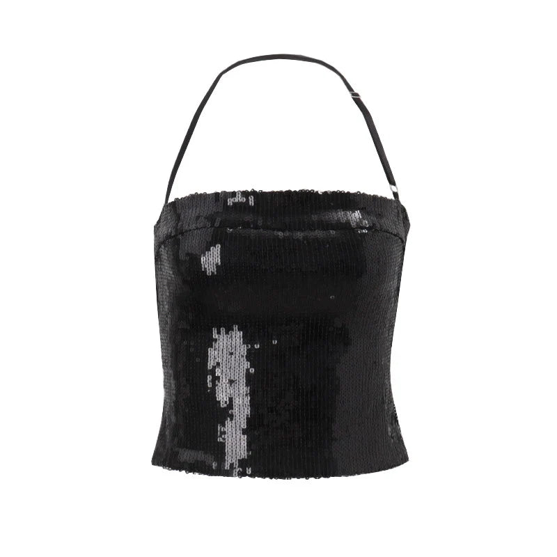 Sequin Halter Neck Crop Top