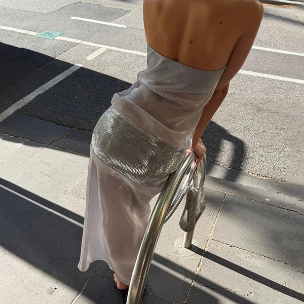 Lyra Sequin Patchwork Tube Maxi Dress