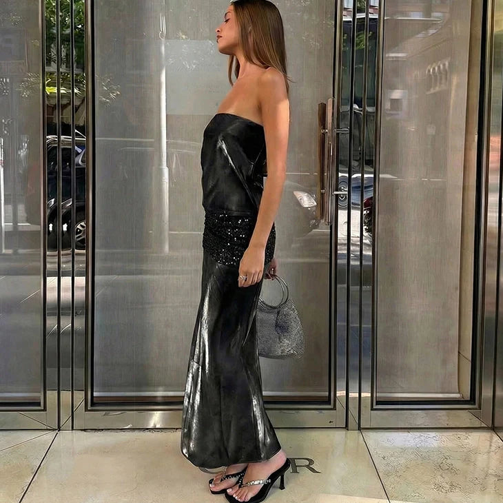 Lyra Sequin Patchwork Tube Maxi Dress