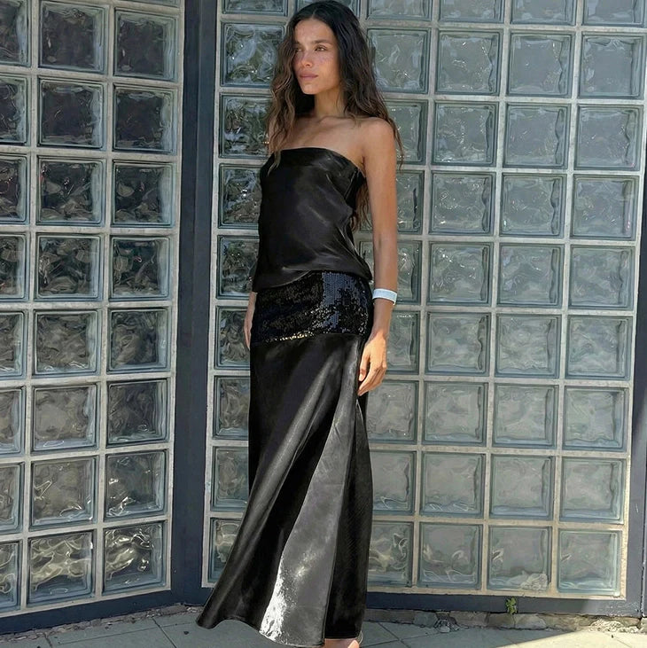 Lyra Sequin Patchwork Tube Maxi Dress