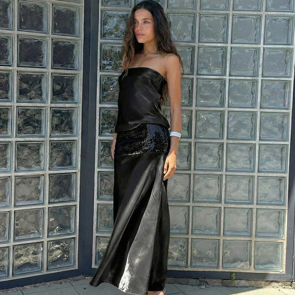 Lyra Sequin Patchwork Tube Maxi Dress