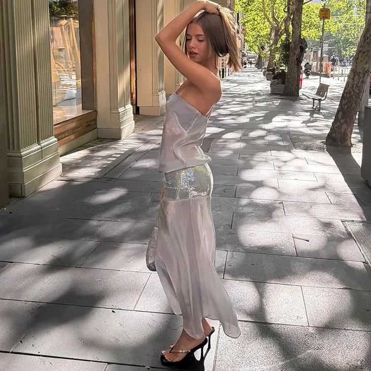 Lyra Sequin Patchwork Tube Maxi Dress