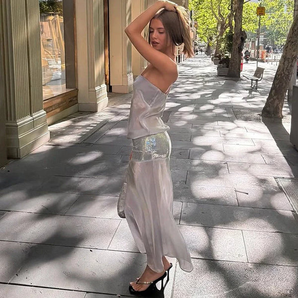 Lyra Sequin Patchwork Tube Maxi Dress
