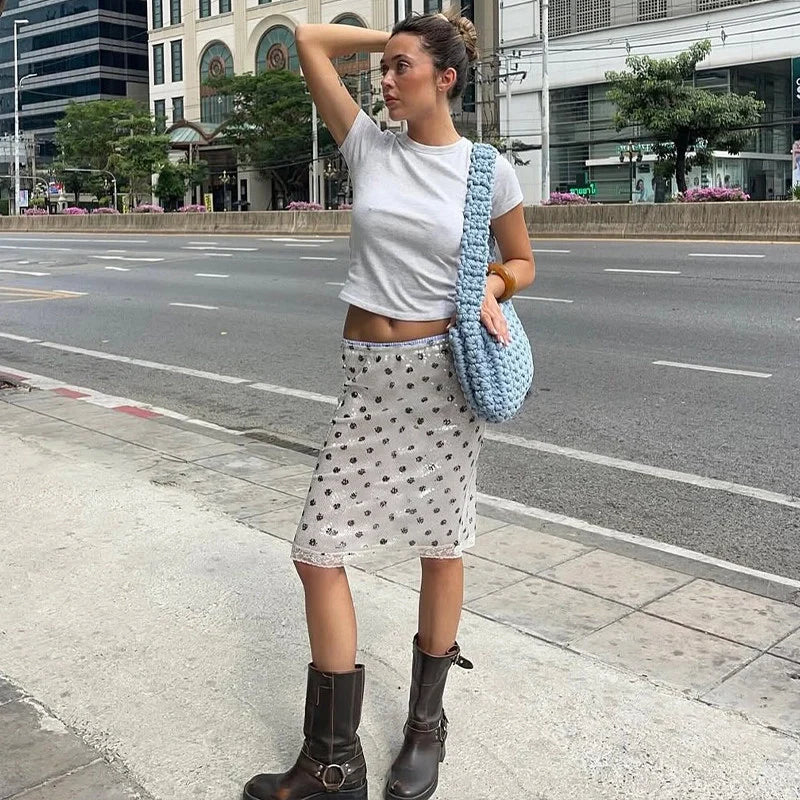Sequin Polka Dot Midi Skirt