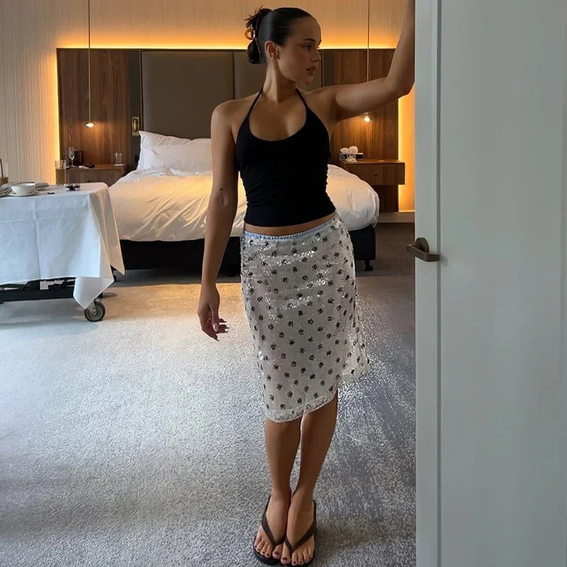 Sequin Polka Dot Midi Skirt