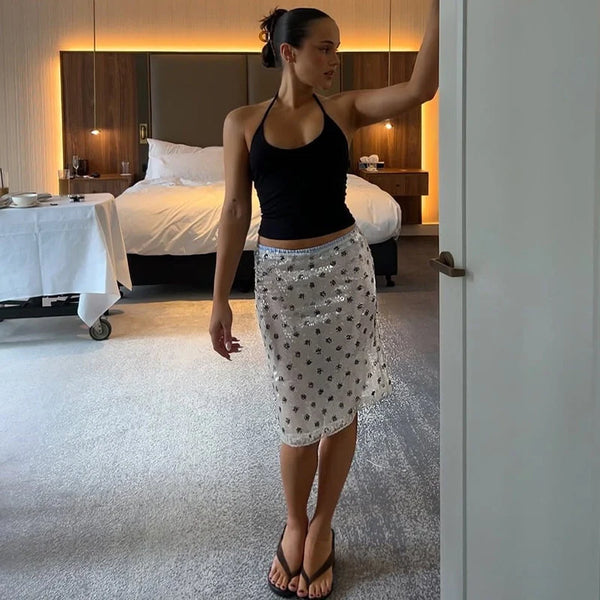 Sequin Polka Dot Midi Skirt