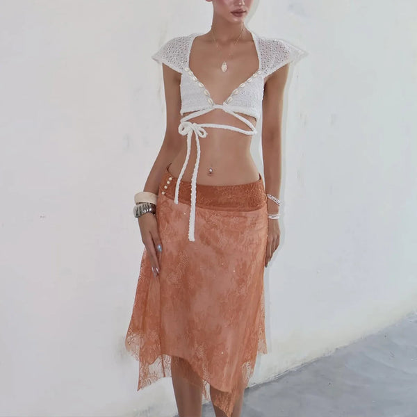Shell Detail Strappy Backless Top