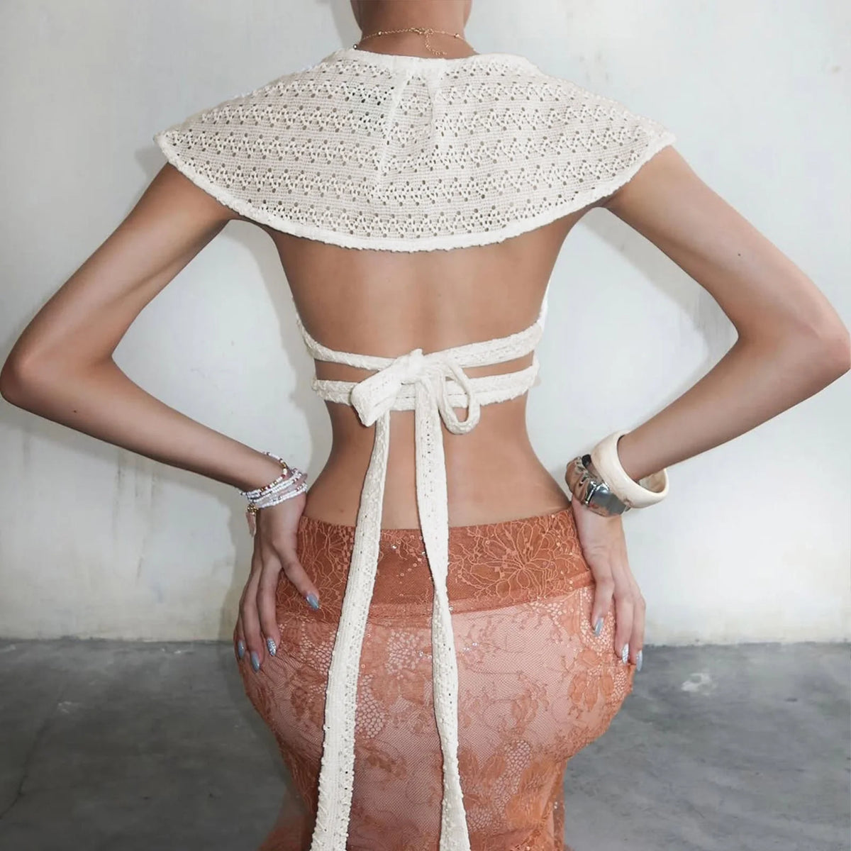 Shell Detail Strappy Backless Top