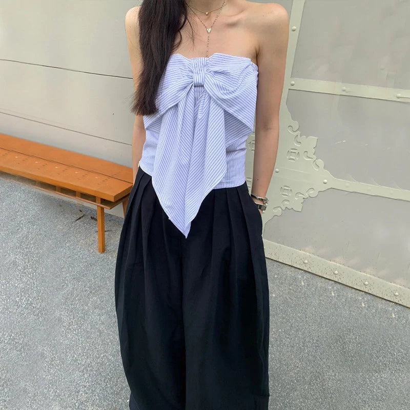 Striped Bow Detail Tube Top