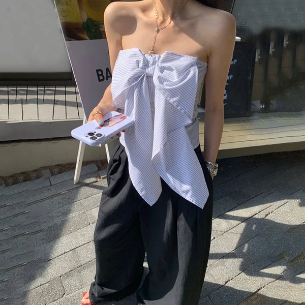 Striped Bow Detail Tube Top
