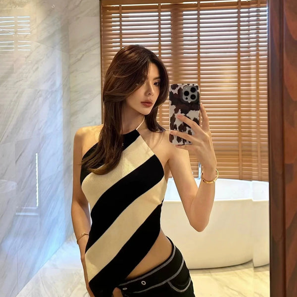 Nora Striped Knit Halter Tube Top