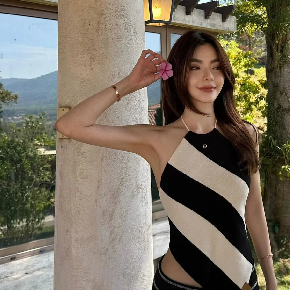 Nora Striped Knit Halter Tube Top