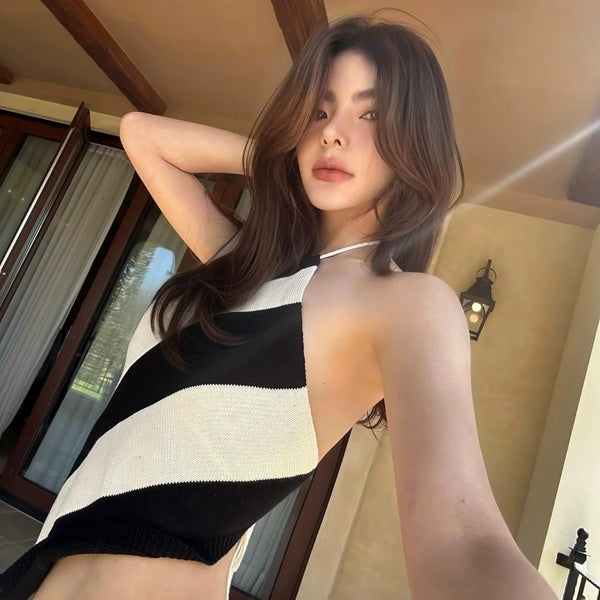 Nora Striped Knit Halter Tube Top
