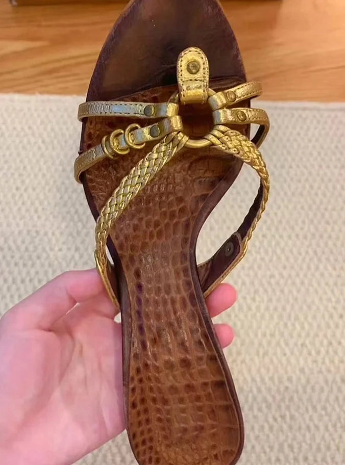 Woven Cross-Strap Pointed Toe Heels