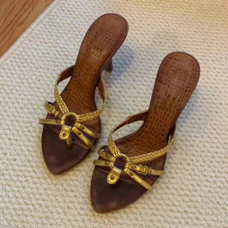 Woven Cross-Strap Pointed Toe Heels