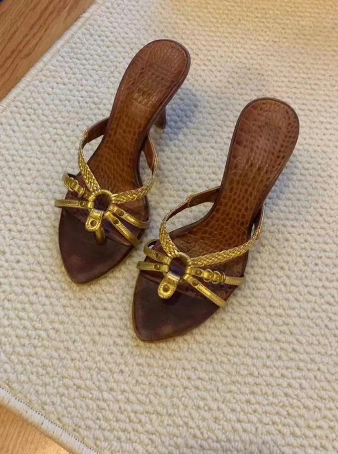 Woven Cross-Strap Pointed Toe Heels
