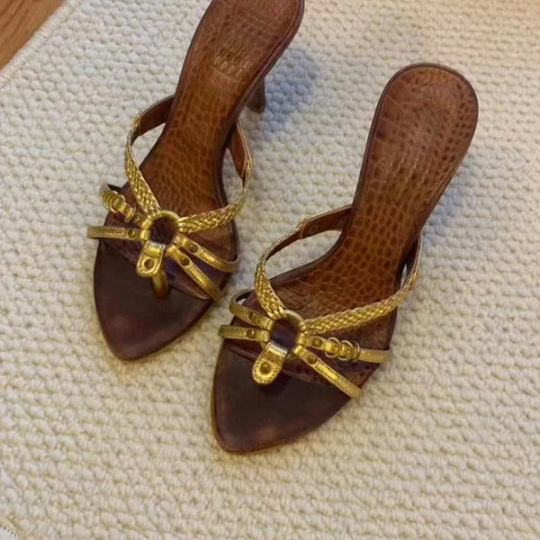 Woven Cross-Strap Pointed Toe Heels