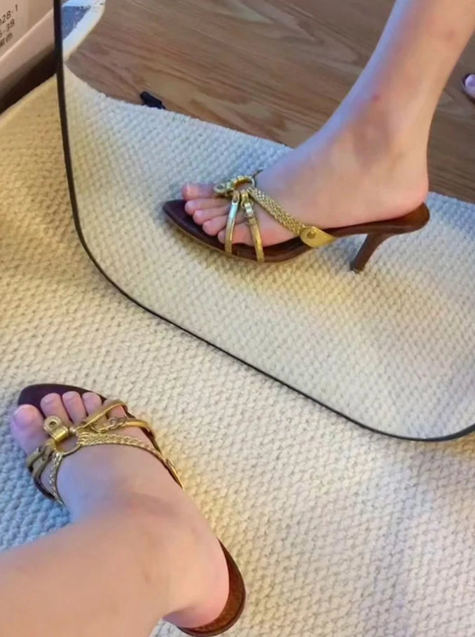 Woven Cross-Strap Pointed Toe Heels